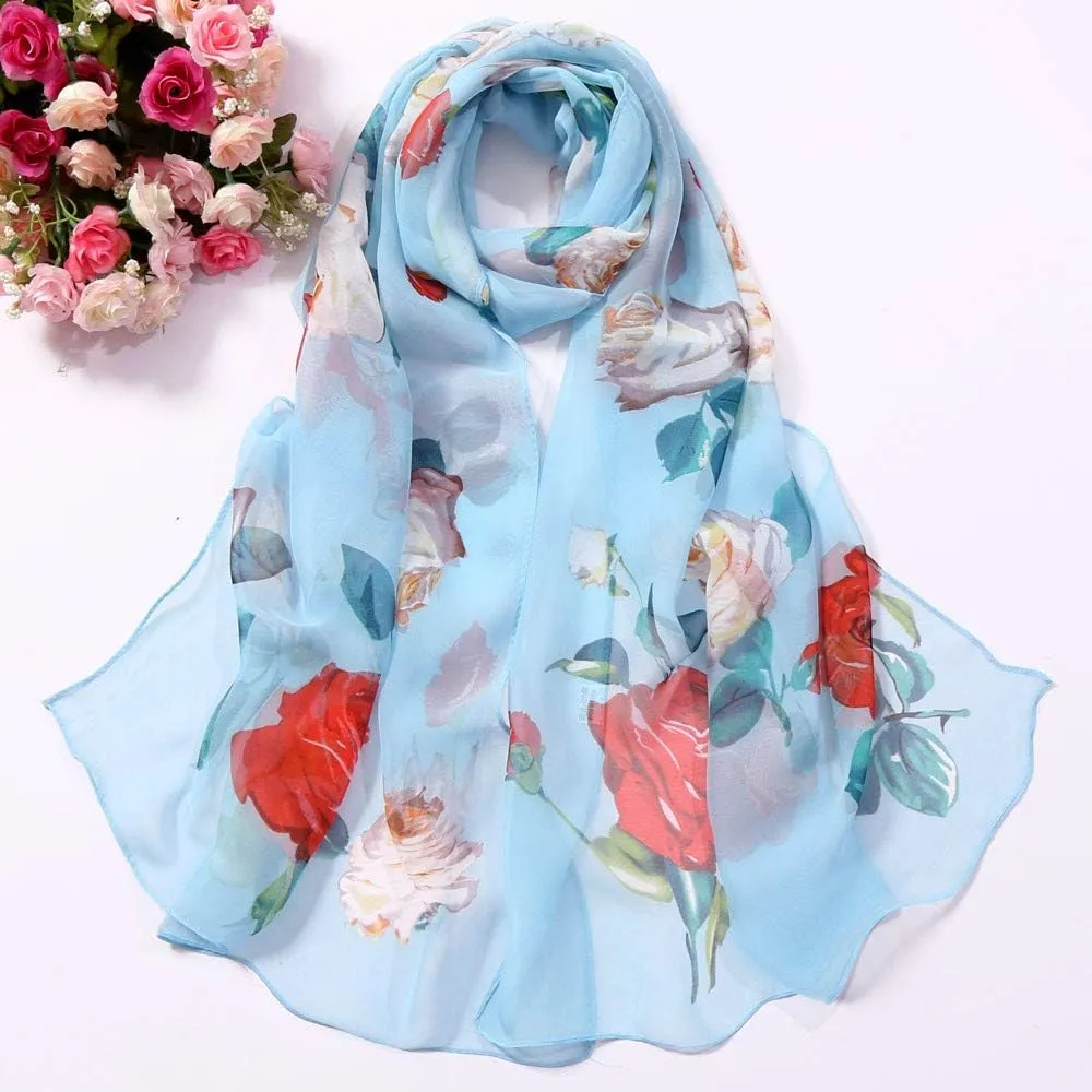 YOLAI Women Soft Floral Print Shawl Chiffon Sheer Scarf Chiffon Scarf Sheer Wrap For Women Lightweight Sheer Scarf