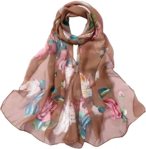 YOLAI Women Soft Floral Print Shawl Chiffon Sheer Scarf Chiffon Scarf Sheer Wrap For Women Lightweight Sheer Scarf