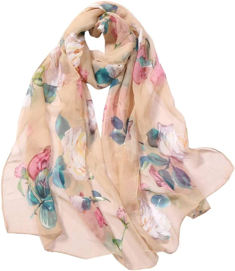 YOLAI Women Soft Floral Print Shawl Chiffon Sheer Scarf Chiffon Scarf Sheer Wrap For Women Lightweight Sheer Scarf