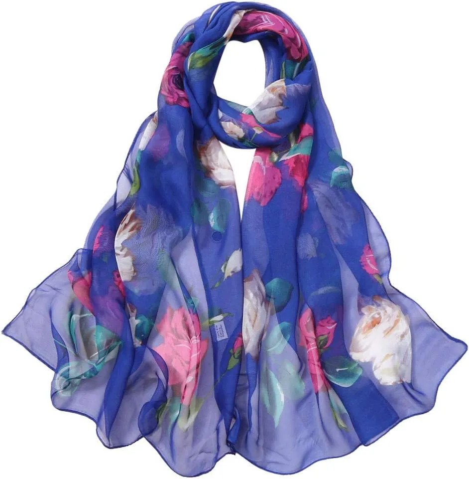 YOLAI Women Soft Floral Print Shawl Chiffon Sheer Scarf Chiffon Scarf Sheer Wrap For Women Lightweight Sheer Scarf