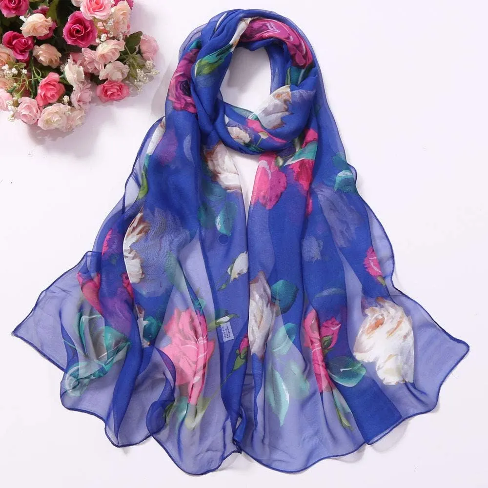 YOLAI Women Soft Floral Print Shawl Chiffon Sheer Scarf Chiffon Scarf Sheer Wrap For Women Lightweight Sheer Scarf