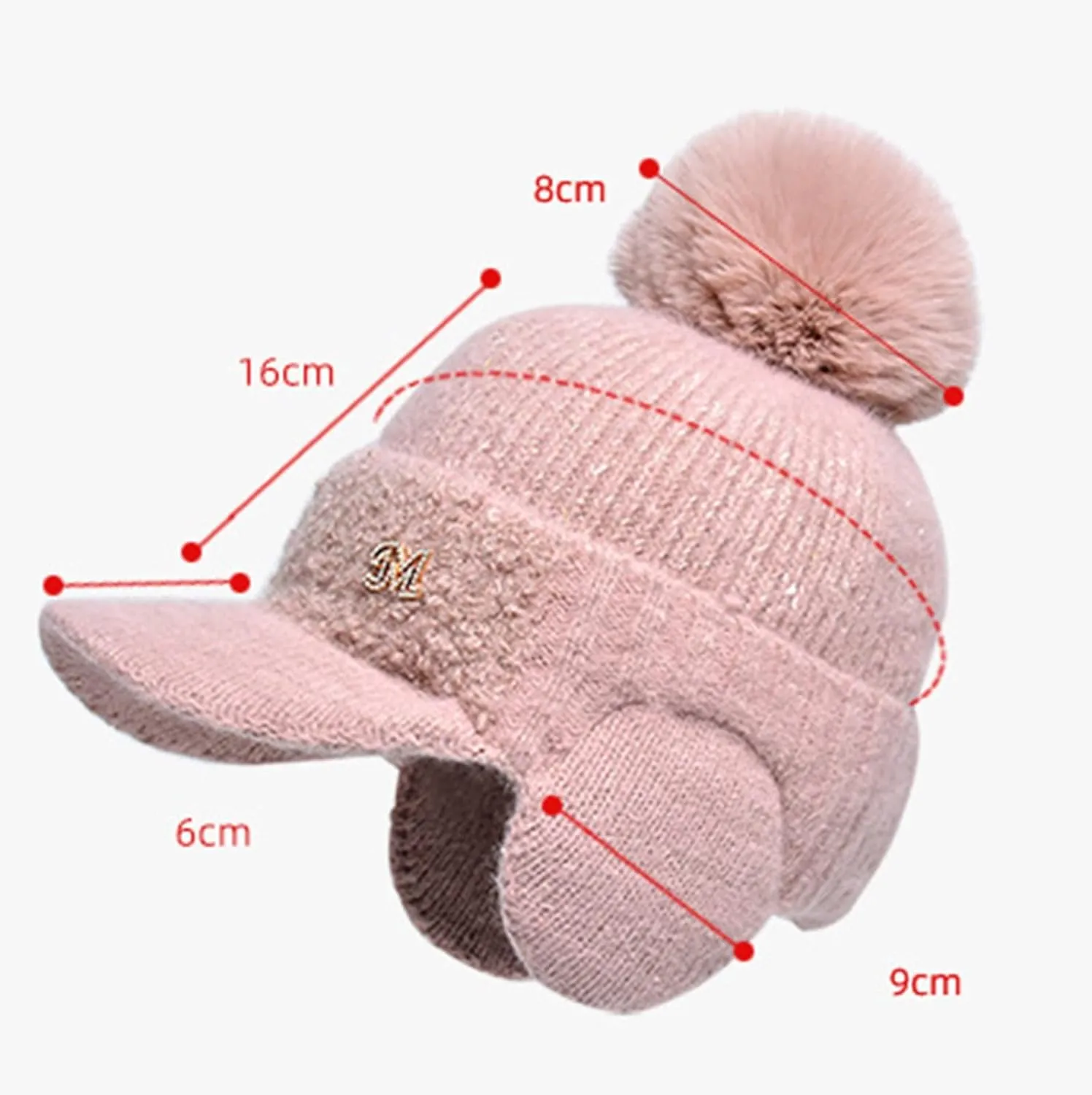 YOLAI Women Winter Bobble Hat with Pom Soft Warm Earflap Cap Knit Hat with Brim for Women Girls