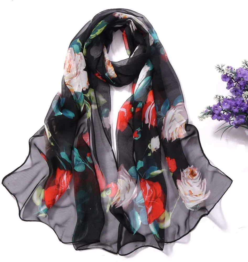 YOLAI Women'S Fashion Scarves Lightweight Floral Birds Print Cotton Silk Scarves And Wraps For Summer Shawl