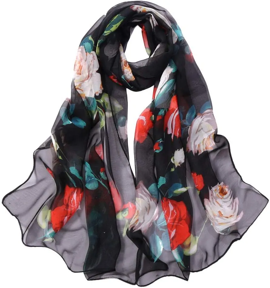 YOLAI Women'S Fashion Scarves Lightweight Floral Birds Print Cotton Silk Scarves And Wraps For Summer Shawl