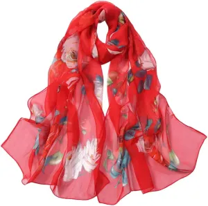 YOLAI Women'S Fashion Scarves Lightweight Floral Birds Print Cotton Silk Scarves And Wraps For Summer Shawl