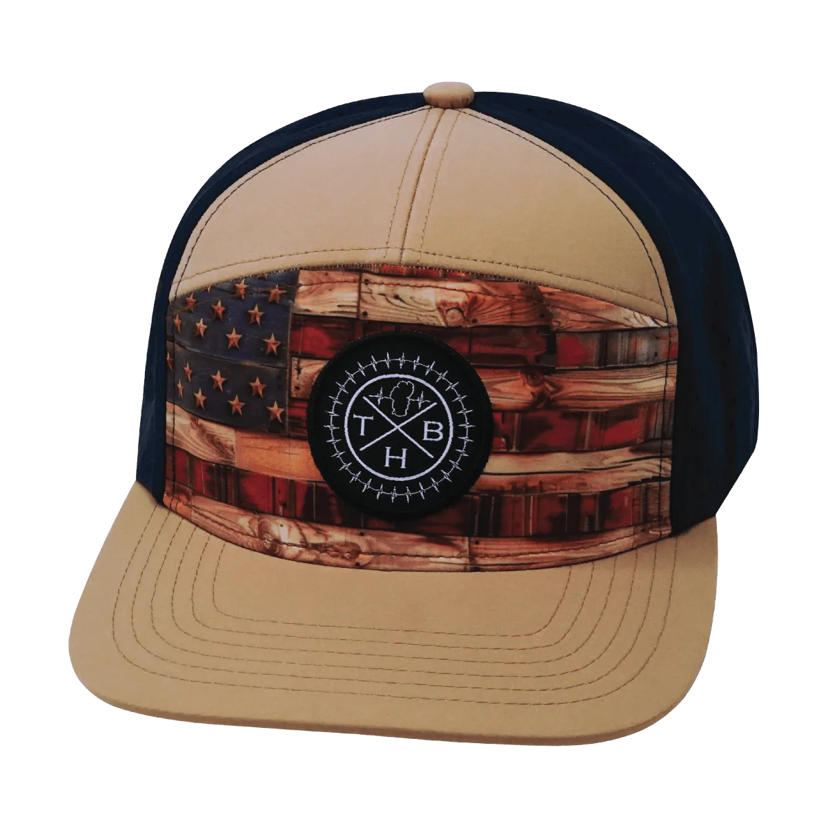 **YOUTH** Color Vibes Hat | Flat Bill | Stained Flag - Light Tan - Navy