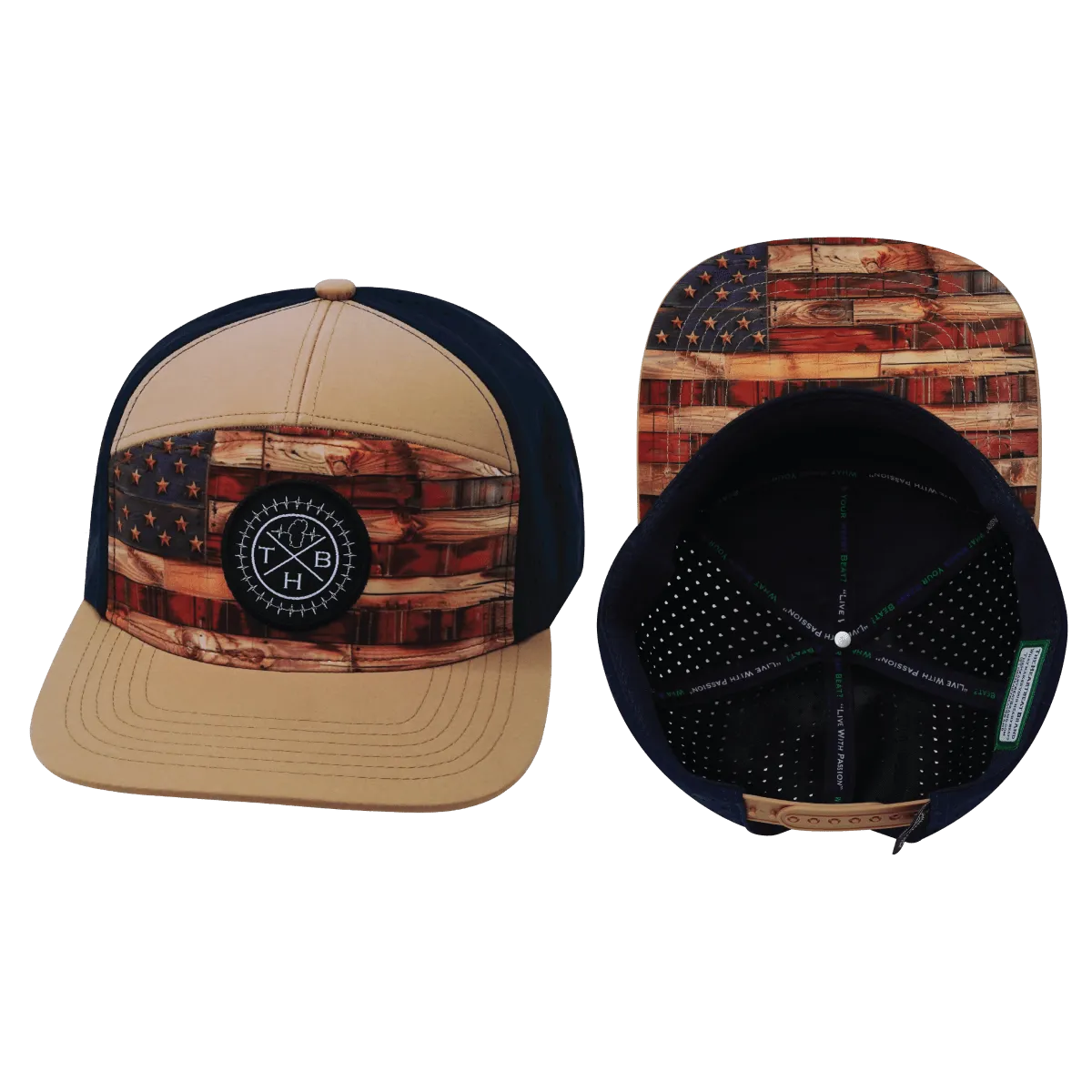 **YOUTH** Color Vibes Hat | Flat Bill | Stained Flag - Light Tan - Navy