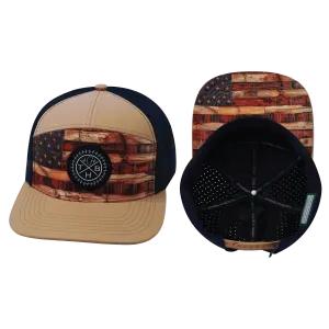 **YOUTH** Color Vibes Hat | Flat Bill | Stained Flag - Light Tan - Navy