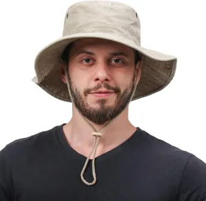 Zando Cotton Fishing Men Cap Outdoor Safari Hats Wide Brim Boonie Hat for Men Foldable Double-Sided Sun Bucket Hat