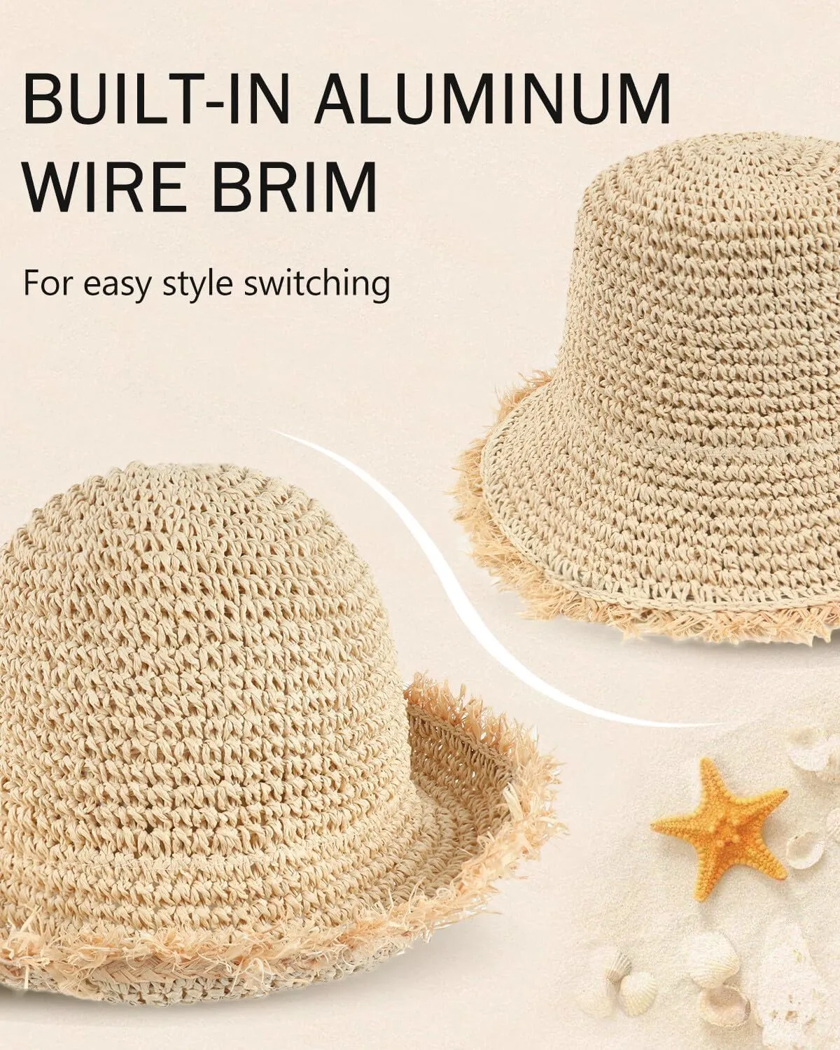 Zylioo XXL Oversize Straw Bucket Hats,Large Summer Travel Hats,Shapeable Wide Brim UPF 50 Beach Sun Hats Packable