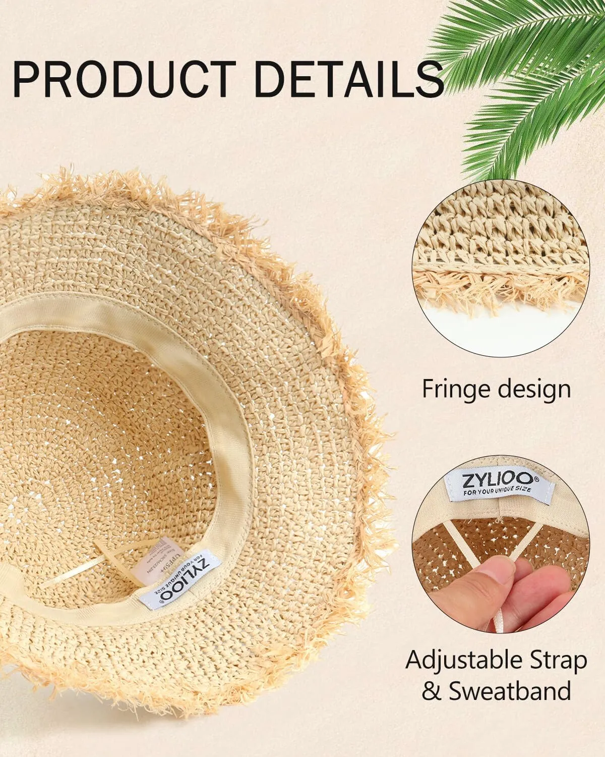Zylioo XXL Oversize Straw Bucket Hats,Large Summer Travel Hats,Shapeable Wide Brim UPF 50 Beach Sun Hats Packable
